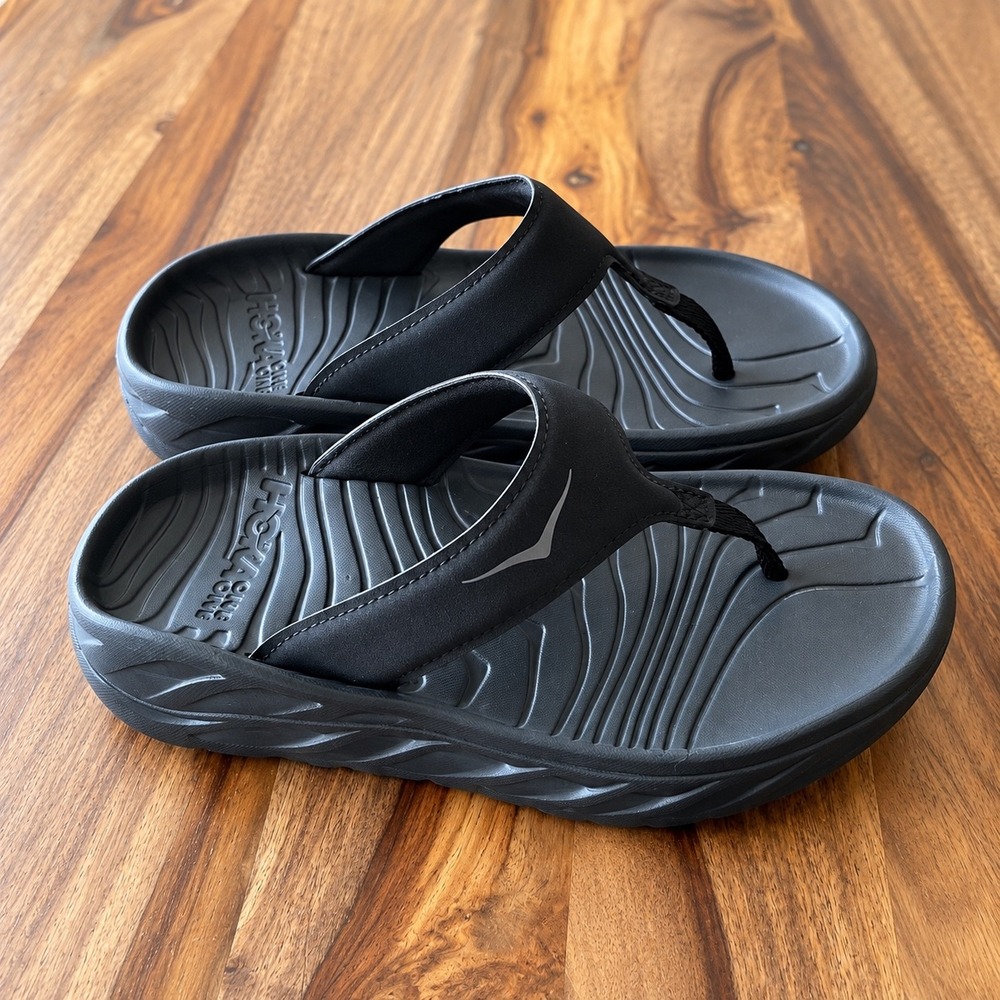 Hoka Ora Recovery Flip Sandals Black Dark Gull Gray Women 7 1099676 - Picture 3 of 10